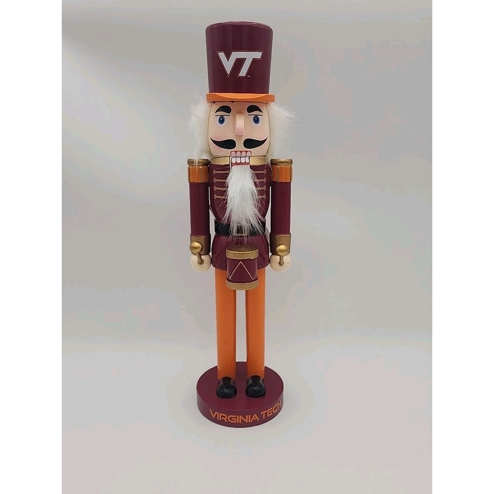 NWT FOCO Branded Virginia Tech Hokies Wooden Drummer Nutcracker 14" Tall